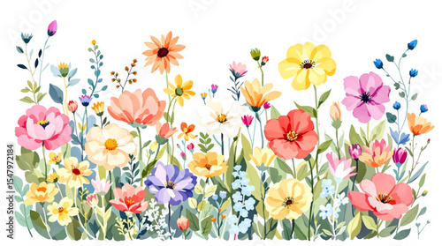 Colorful spring flowers, Set of watercolor flowers, Clipart watercolor flowers	