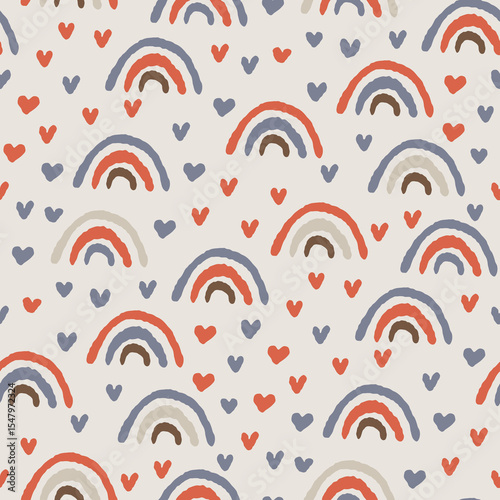 Rainbow and Hearts Vector Seamless Pattern Background