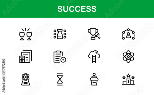 Success Icon Set in Clean Vector Style Featuring Trophies, Growth, Awards, and Achievements