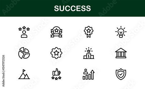 Success Icon Set in Clean Vector Style Featuring Trophies, Growth, Awards, and Achievements