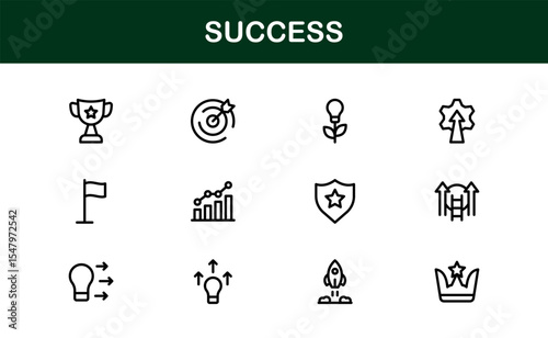 Success Icon Set in Clean Vector Style Featuring Trophies, Growth, Awards, and Achievements