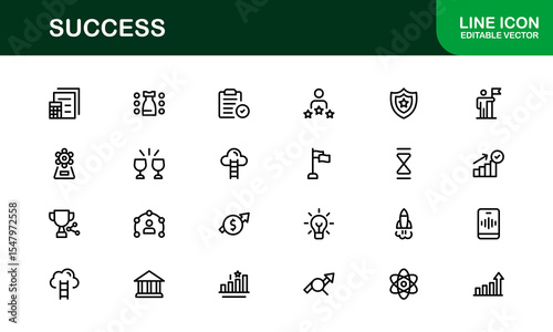 Success Icon Set in Clean Vector Style Featuring Trophies, Growth, Awards, and Achievements
