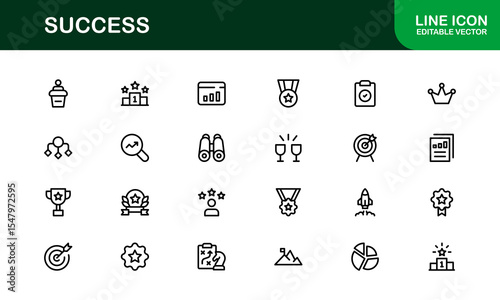 Success Icon Set in Clean Vector Style Featuring Trophies, Growth, Awards, and Achievements