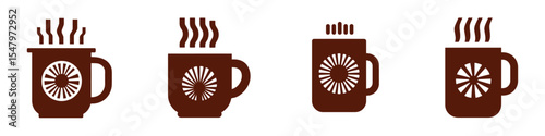 Hot Beverage Icons with Steam and Decorative Design Elements