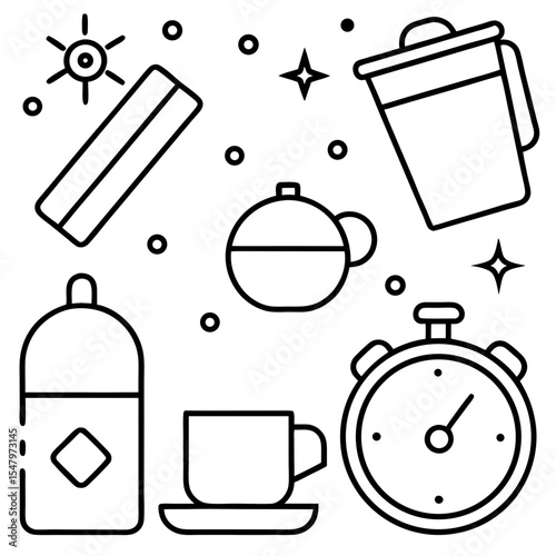 Flat lay of objects representing someone's whole day—from alarm clock, toothbrush, office badge, coffee, laptop, to bedtime book—all arranged chronologically on a clean white background.