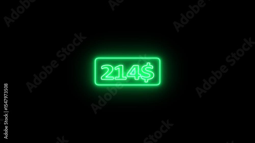 0 to 200 dollar counting animation. 200 dollar neon sign Counting money and digits increasing. glowing neon Counting Numbers from 0 to 200 .