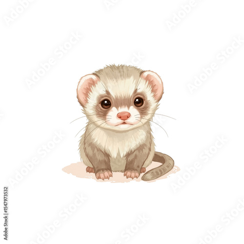 Adorable Baby Ferret Illustration Cute Pet Portrait for Design Projects