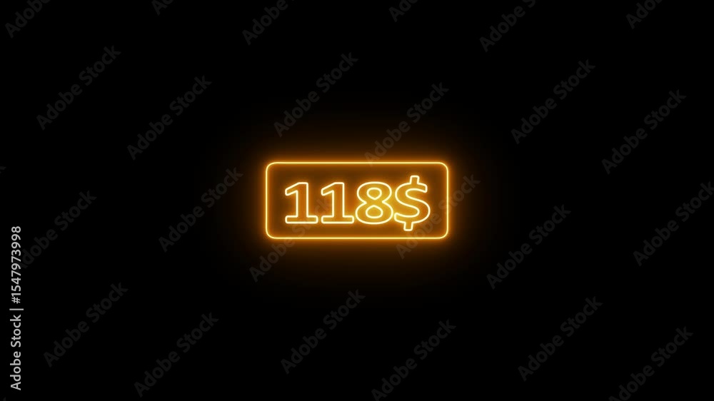 0 to 200 dollar counting animation. 200 dollar neon sign Counting money and digits increasing. neon gray Counting Numbers from 0 to 200.
