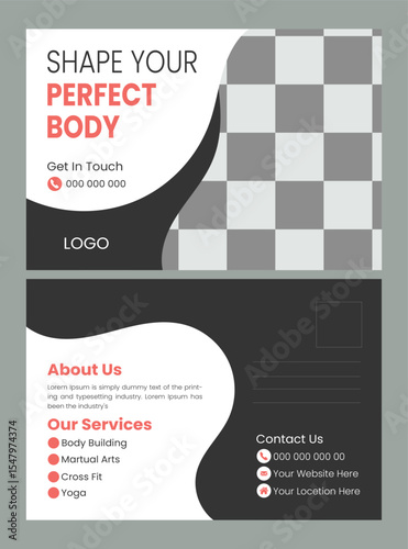 Gym postcard template design vector
