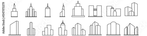 Skyscraper icon vector set. Building illustration sign collection. high rise building symbol. architecture web icons.