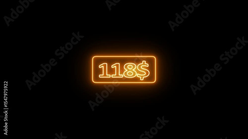0 to 300 dollar counting animation. 200 dollar neon sign Counting money and digits increasing. Counting Numbers from 0 to 200 white back ground.