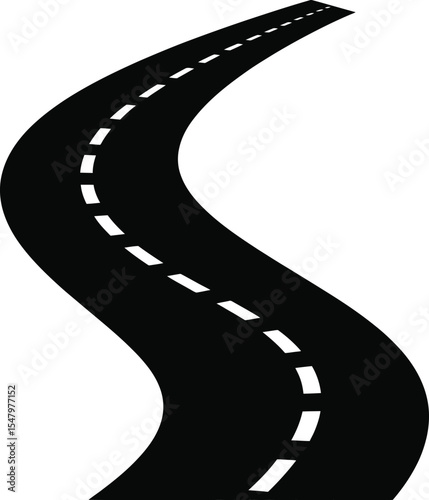 Curved Road with Lane Markings Vector Illustration Isolated on White Background for Traffic or Travel Design

