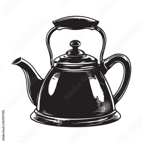 Simple, black and white silhouette of an electric tea kettle  Electric Tea Kettle with Tea Leaves Design, electric kettle Vector black silhouette. with white background, 
