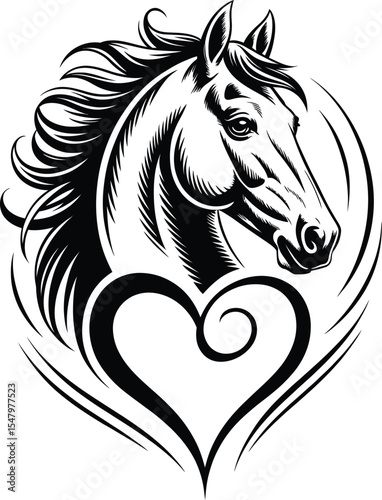 Minimalist Black-and-White Horse Head Vector Illustration