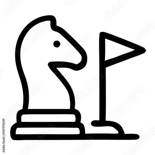 Simple Outline Chess Knight and Flag Strategy Game Icon Illustration