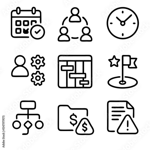 Line Style Business Management Icon Set with Organization Elements Design