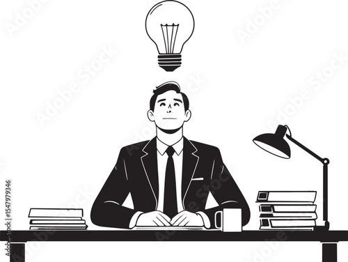 Businessman with an idea light bulb concept illustration