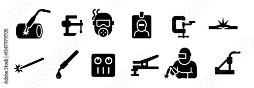 Plastic surgery silhouette icon set: cosmetic tools, procedures for surgeons