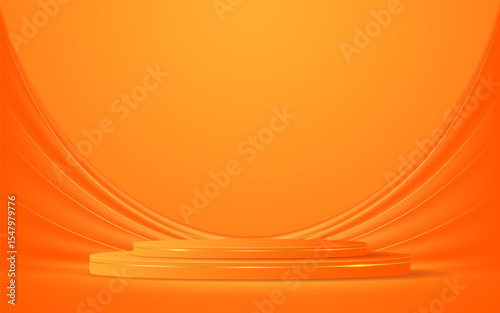 Orange podium with elegant gold lines for the best awards or product display. stage or podium. vector illustration	