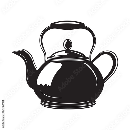 Simple, black and white silhouette of an electric tea kettle  Electric Tea Kettle with Tea Leaves Design, electric kettle Vector black silhouette. with white background, 