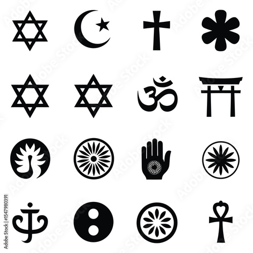 Black Religious Symbols Collection Star Crescent Cross Om