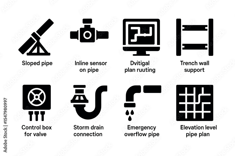 Engineering, construction solid icon set. industrial, pipeline icons collection