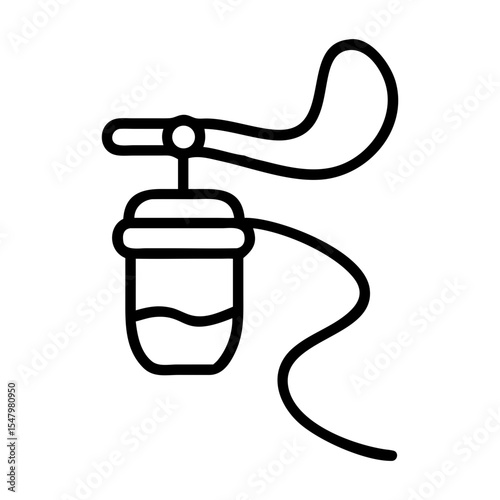 Minimalist hookah icon with hose in black outline on white background