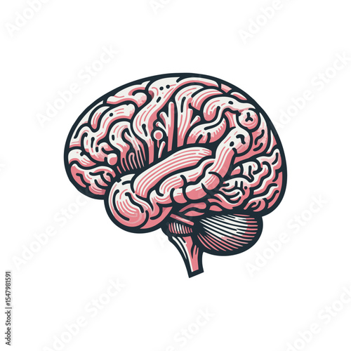 Brain Anatomical engrave illustration logo icon design