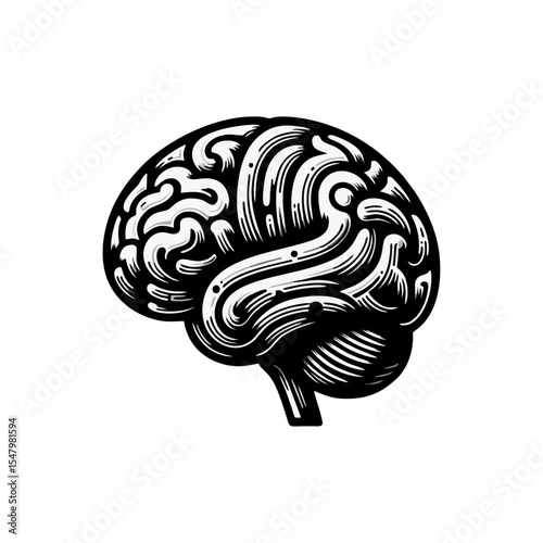 Brain Anatomical engrave illustration logo icon design
