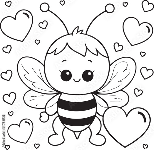 Cute cartoon bee character illustration flying with a heart, perfect for funny animal, insect, or nature designs