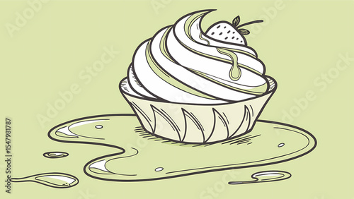 Delicious strawberry cupcake dessert illustration vector graphic design food sweet treat bakery sketch