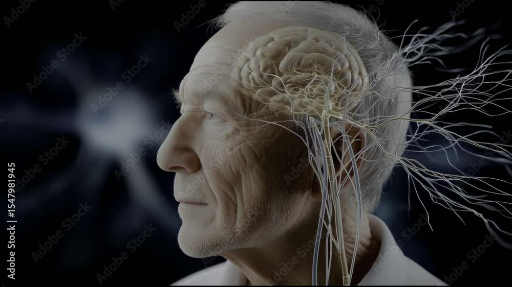 Elderly nervous system anatomy showing brain, spine, and neural ...