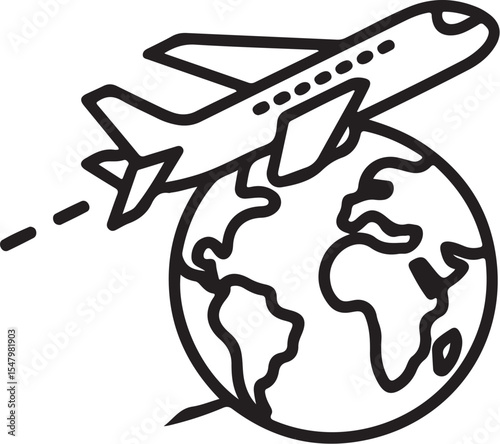 World War II earth and airplane illustration vector symbol design icon black hand silhouette