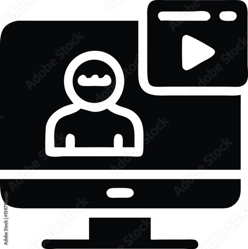 Online webinar presentation icon depicting video tutorial or remote education illustration
