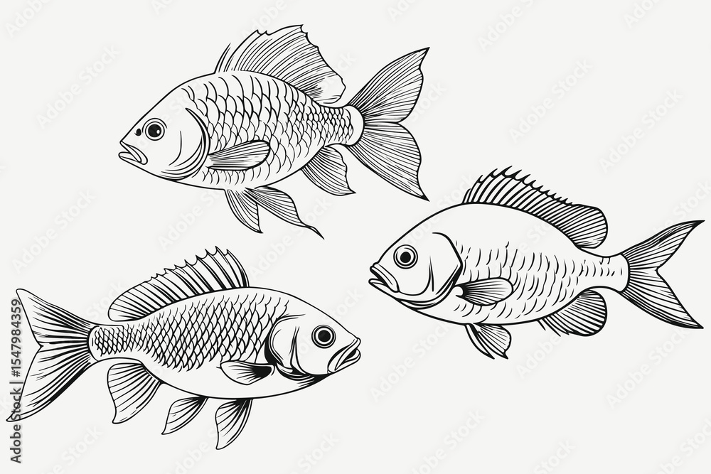 Fototapeta premium fish set sketch illustration vector