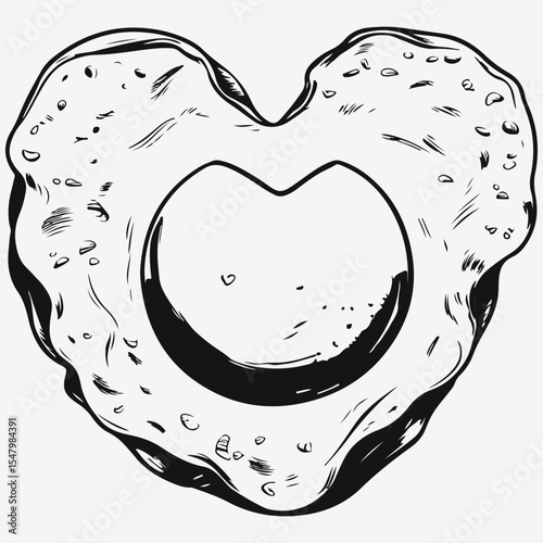 fried egg in a heart shape sketch illustration vector