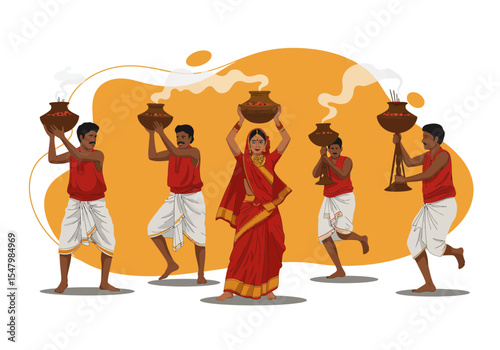 Devotees performing the traditional Dhunuchi dance during Durga Puja festival.
