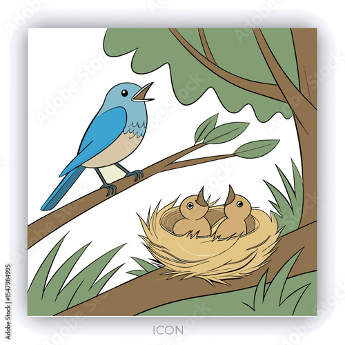 Two yellow canaries perched in lush green foliage oil painting style nature scene wildlife birdwatching