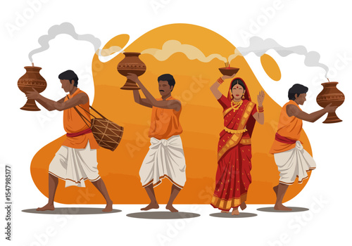 Devotees performing the traditional Dhunuchi dance during Durga Puja festival.