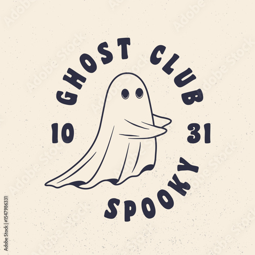 Ghost Club vintage label, logo. Spooky emblem. Ghost vintage icon. Hipster design. Print for T-shirt. Vector illustration