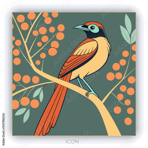 Two yellow canaries perched in lush green foliage oil painting style nature scene wildlife birdwatching