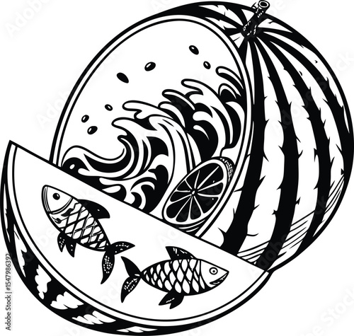 Here's a concise sentence to describe the image:

Fish vector illustrations: a set of diverse cartoon fish designs, perfect for animal, sea, or tribal art, on white and black backgrounds