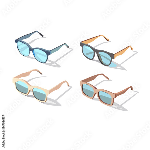 Four Stylish Eyeglass Frame Designs Realistic 3D Vector Illustrations