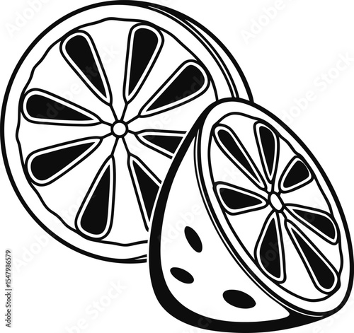 Fresh citrus fruit illustration with juicy lemon and orange slices