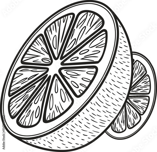 Fresh lemon slice vector illustration on a white background, highlighting its juicy, healthy, and organic essence as a vibrant citrus fruit
