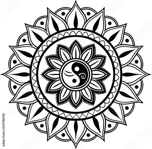 Abstract floral mandala pattern vector with ornate sun lace design element