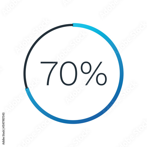 70 percent circle circle chart. Isolated symbol. Vector gradient element. Infographic sign. Illustration, icon for business, finance, report, web design, downloading, presentation