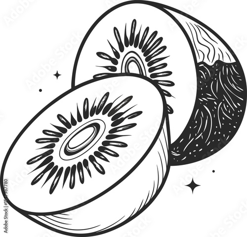 Apple and kiwi fruit vector illustration with a floral vintage summer pattern design