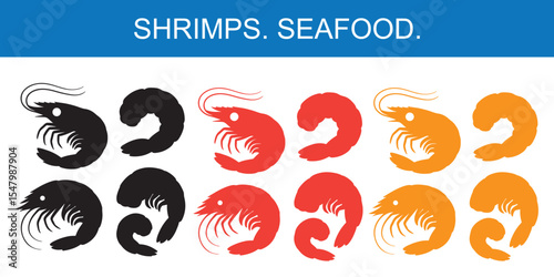  Shrimp Logo. Isolated shrimp on white background. Prawns