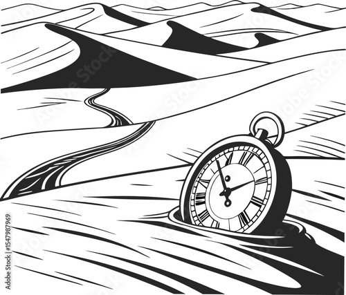 It's time to go; a vintage clock illustration sketches an old business design